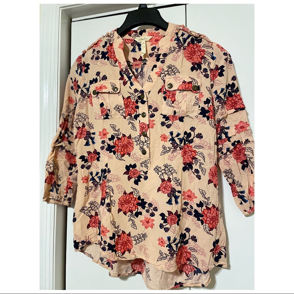 MATILDA JANE Blush Pink Floral Blouse | Medium | casual, shabby chic, ruffle